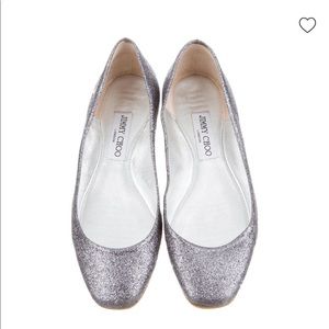 Jimmy Choo glitter sparkle silver flats